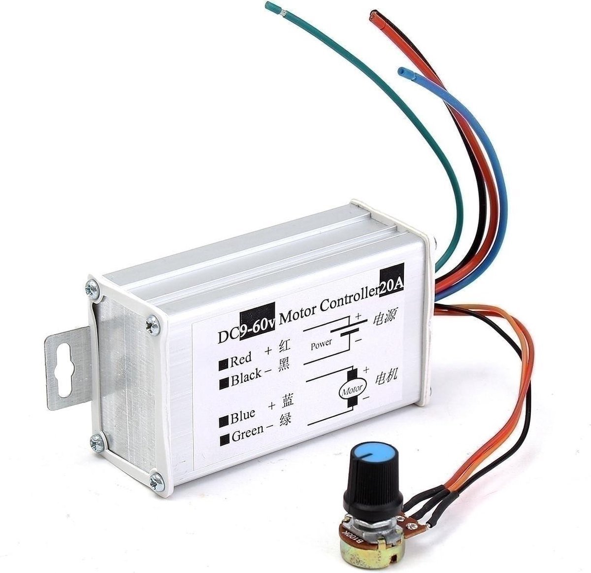 Régulateur De Vitesse PWM 20A DC 9-60V - Boîtier Métal, Potentiomètre, Pour Moteurs, Contrôle De Débit